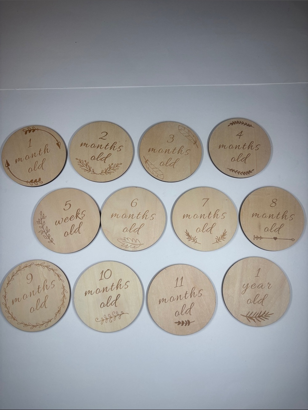 Wooden Baby Milestone Discs - Natural Wood 12 total 2 sided